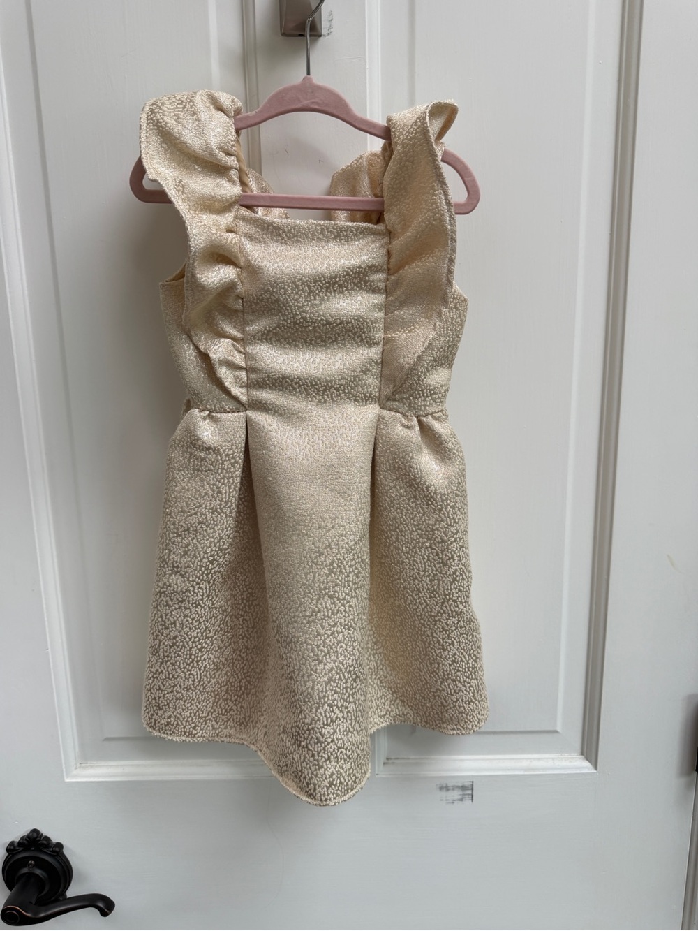 Janie and Jack Girls 3 Shimmery Gold Ruffle-Shoulder Party Formal Holiday Dress - Picture 3 of 5